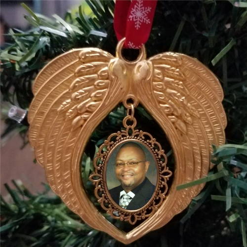 Personalized Angel Wing Ornament Gold Oval Photo Insert