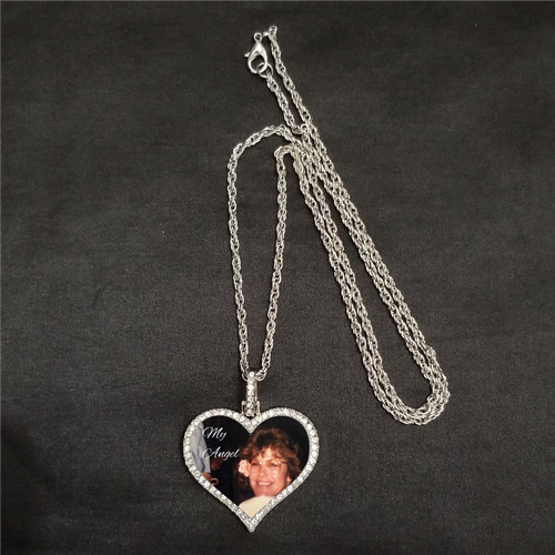 Personalized Memorial Rhinestone Heart Silver Necklace