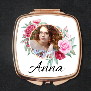 Compact Mirror Gold Square Floral Frame With Photo