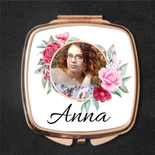Load image into Gallery viewer, Compact Mirror Rose Gold Square Floral Frame With Photo
