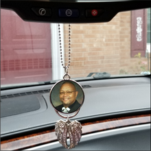 Load image into Gallery viewer, Personalized Angel wing memorial car mirror hanger (review mirror) silver 
