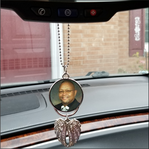 Personalized Angel wing memorial car mirror hanger (review mirror) silver 
