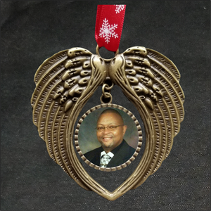 Personalized Memorial Angel Wing Bronze color Christmas ornament with picture