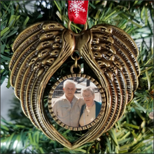 Load image into Gallery viewer, Personalized Memorial Angel Wing Bronze color Christmas ornament with picture