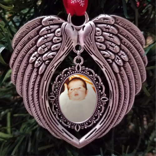 Personalized Angel Wing Ornament Silver Oval Photo Insert