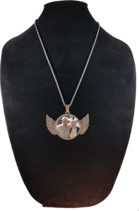 Personalized Memorial Large Rhinestone Angel Wing Silver Necklace With Picture