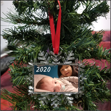 Load image into Gallery viewer, Personalized custom snowflake christmas ornament with photo double sided horizontal