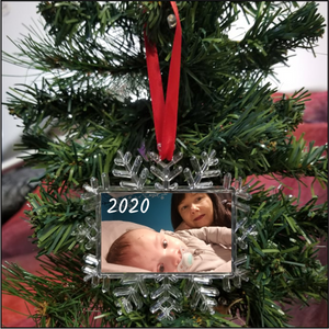 Personalized custom snowflake christmas ornament with photo double sided horizontal