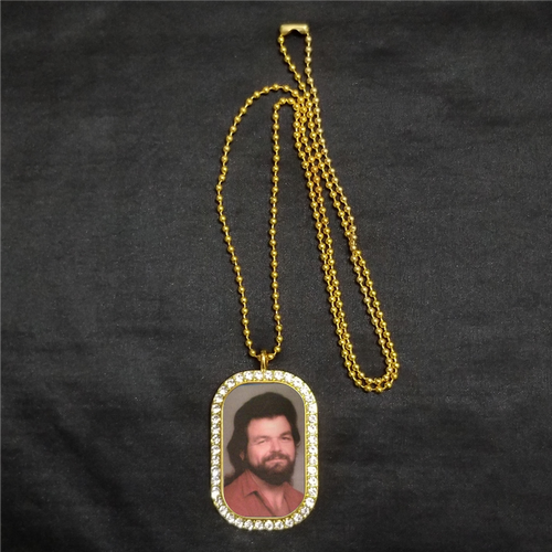 Personalized Memorial Rhinestone Dog Tag Gold With Photo