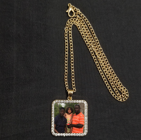 Personalized rhinestone square kc gold necklace
