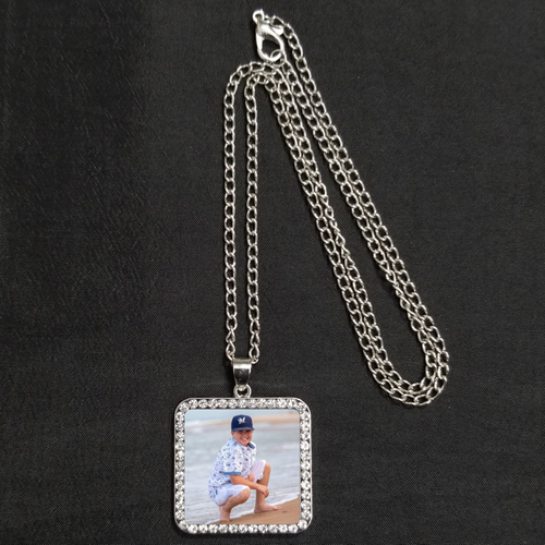 personalized Rhinestone Square silver necklace