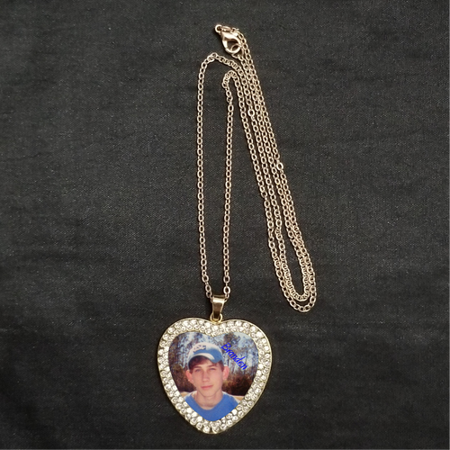 Personalized Photo Memorial Rhinestone Heart Necklace Rose Gold