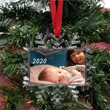 Load image into Gallery viewer, Personalized custom snowflake christmas ornament with photo double sided vertical