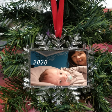 Personalized custom snowflake christmas ornament with photo double sided vertical