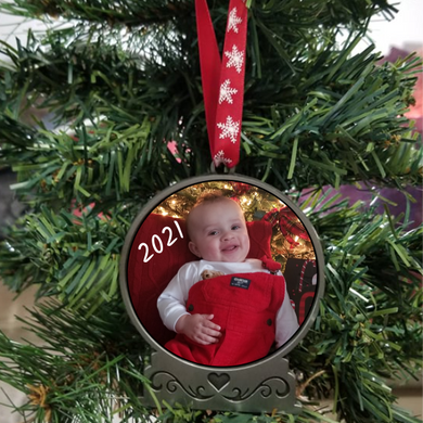 Personalized Custom Christmas Ornament Shaped Like a snowglobe with photo