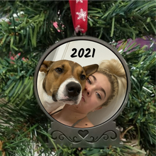 Load image into Gallery viewer, Personalized Custom Christmas Ornament Shaped Like a snowglobe with photo
