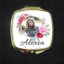 Load image into Gallery viewer, Compact Mirror Gold Square Floral Frame With Photo